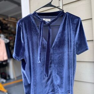 Madewell Navy Velvet Tie-Neck Blouse